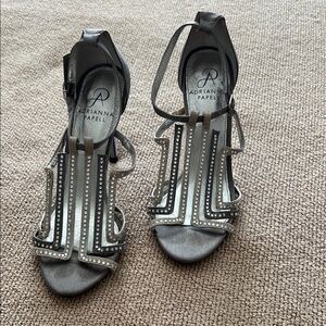 Adrianna Papell Silver T-Strap Embellished Heels